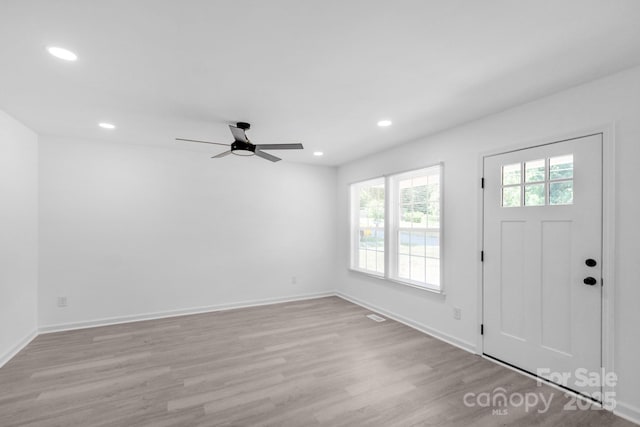 803 Evening Shade Ln, Gastonia, NC 28052 - foyer with light wood-type flooring, a ceiling fan, and recessed lighting
