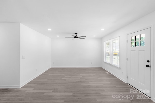803 Evening Shade Ln, Gastonia, NC 28052 - entrance foyer with recessed lighting, wood finished floors, and a ceiling fan