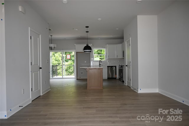 185 Cherry Springs Ln Unit 24-C, Asheville, NC 28804 - kitchen with stainless steel dishwasher, open floor plan, a center island, light countertops, and wood finished floors