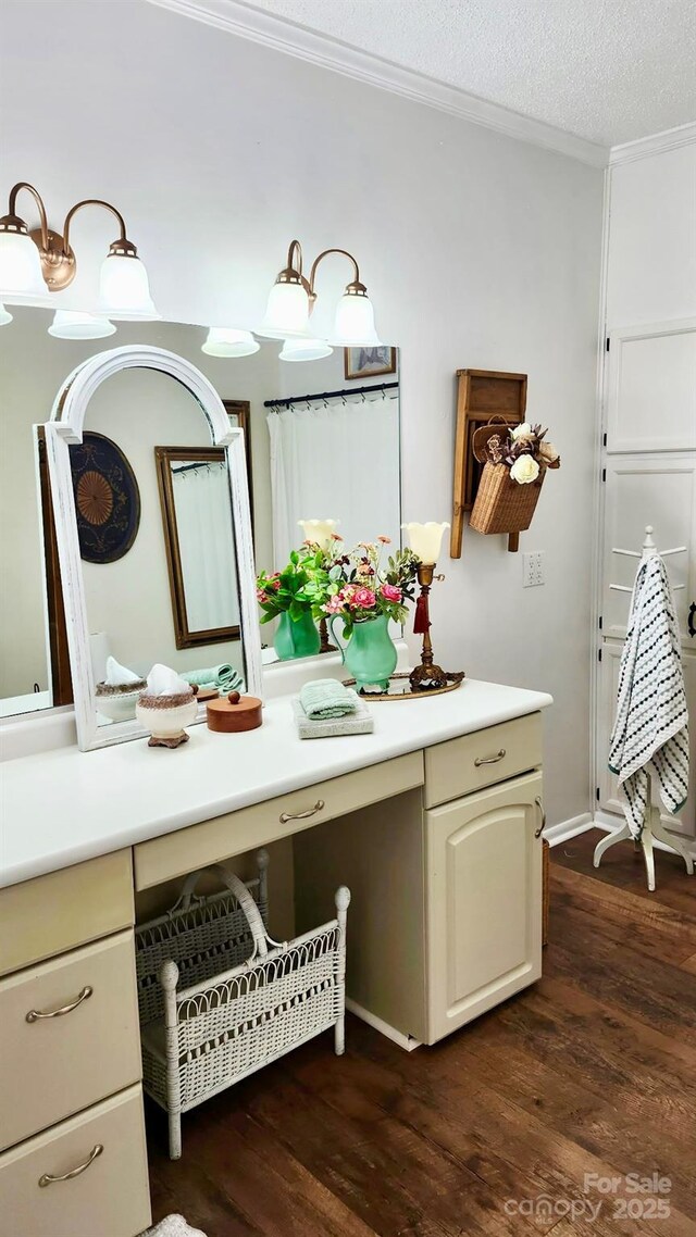 227 Reep Dr, Morganton, NC 28655 - bathroom with ornamental molding, wood finished floors, and vanity