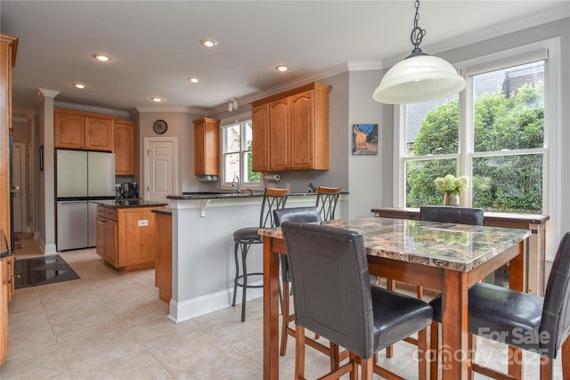 9221 Belle Pines Ct, Sherrills Ford, NC 28673 - dining space featuring ornamental molding, recessed lighting, and light tile patterned flooring