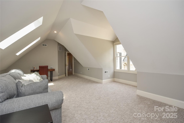 9221 Belle Pines Ct, Sherrills Ford, NC 28673 - bonus room featuring a skylight, vaulted ceiling, and light colored carpet