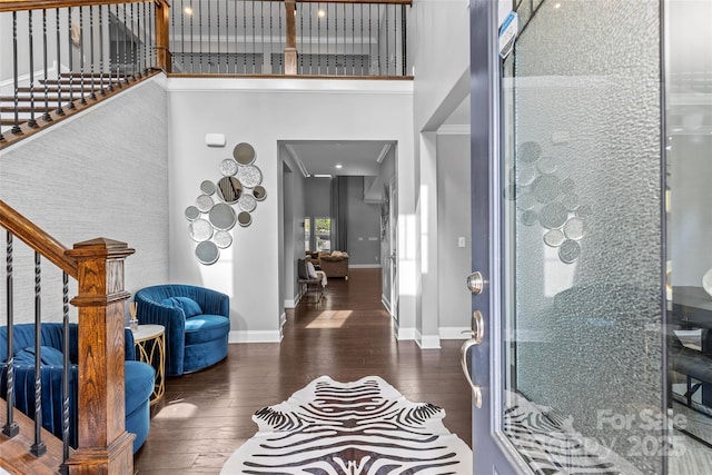 11209 Flenniken Ct, Charlotte, NC 28277 - entrance foyer with a high ceiling, hardwood / wood-style floors, and stairway