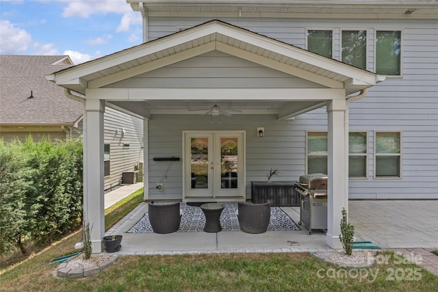 11209 Flenniken Ct, Charlotte, NC 28277 - view of patio with ceiling fan, a grill, and french doors
