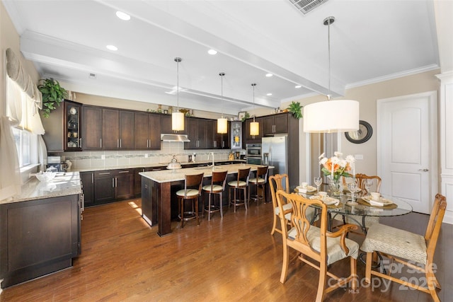1204 Vaugelas Ct, Monroe, NC 28110 - dining room featuring crown molding, dark wood-style floors, and recessed lighting