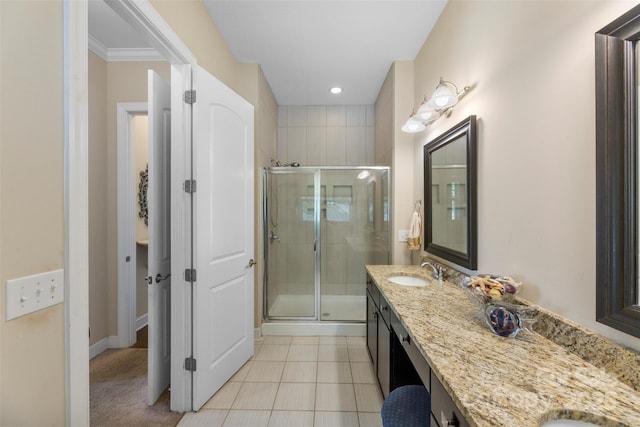 1204 Vaugelas Ct, Monroe, NC 28110 - full bathroom featuring vanity, a stall shower, and tile patterned flooring