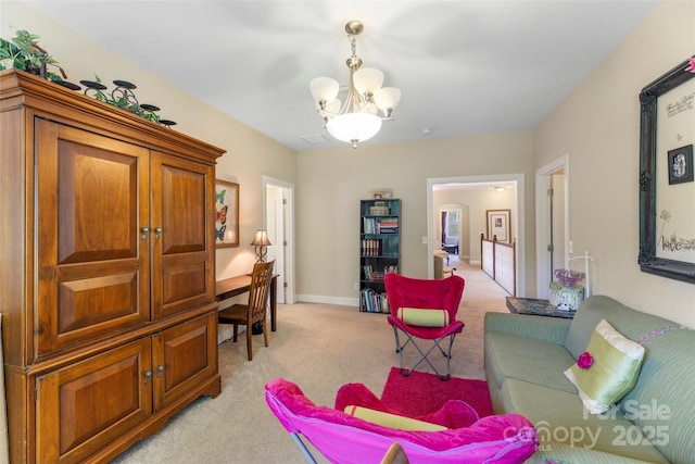 1204 Vaugelas Ct, Monroe, NC 28110 - living room featuring a chandelier and light carpet