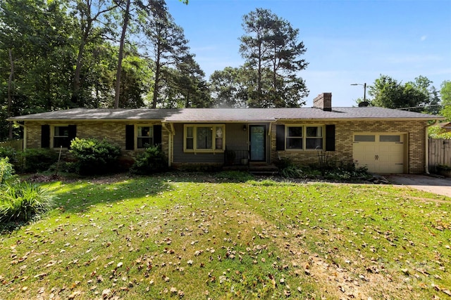 107 Laura Springs Dr, Salisbury, NC 28146 - ranch-style house with a garage, a chimney, brick siding, and concrete driveway
