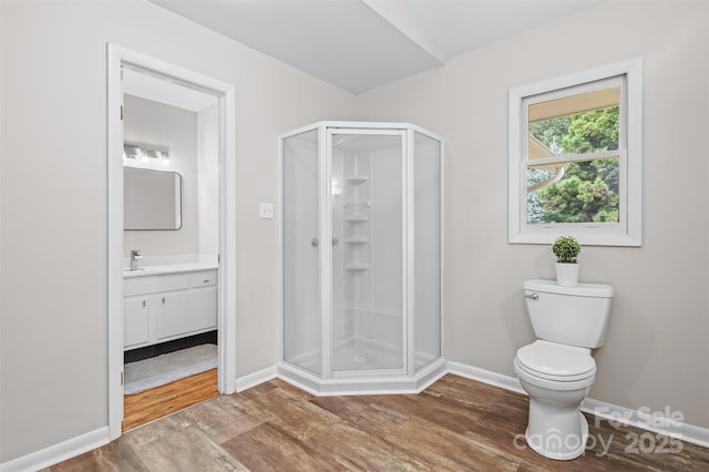 15 Beaverdam Ct, Asheville, NC 28804 - bathroom featuring vanity, wood finished floors, and a stall shower