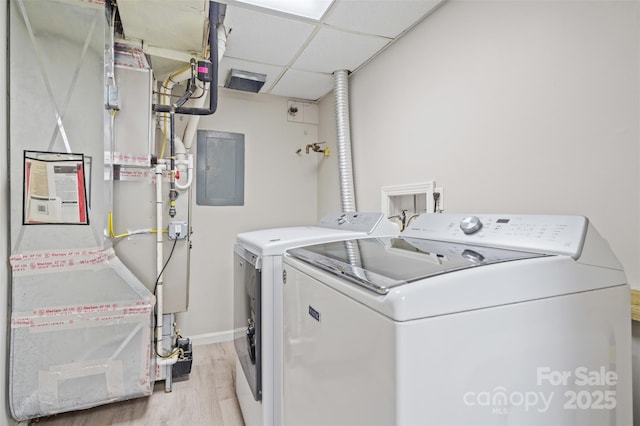 15 Beaverdam Ct, Asheville, NC 28804 - laundry room featuring washing machine and dryer, electric panel, and light wood-style flooring