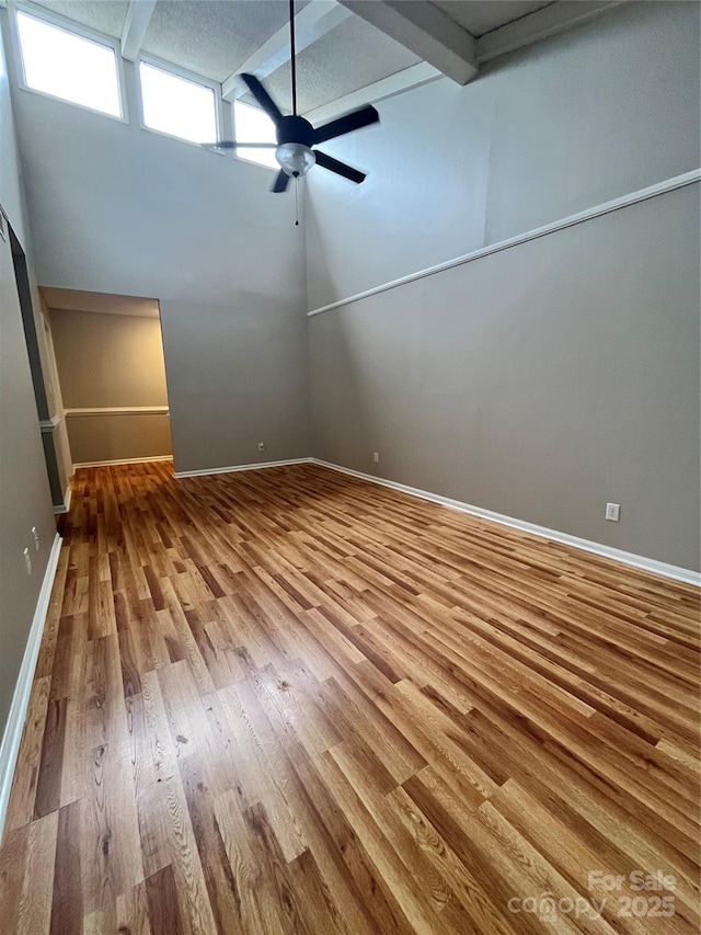 140 Lake Concord Rd NE Unit B7, Concord, NC 28025 - spare room with wood finished floors, ceiling fan, and beamed ceiling