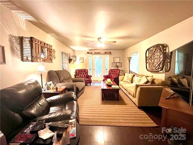 5419 Stevens Mill Rd, Matthews, NC 28104 - living room featuring dark wood-type flooring and a ceiling fan