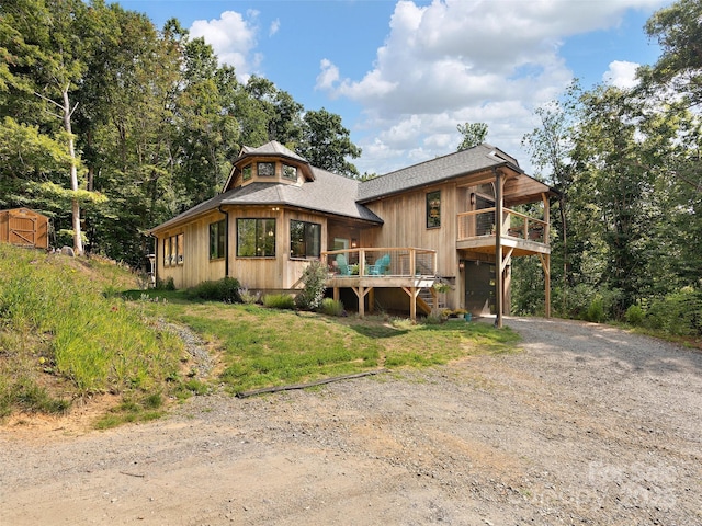 184 Sandys Home Pl, Mars Hill, NC 28754 - view of front of house featuring driveway, a wooden deck, and a shingled roof