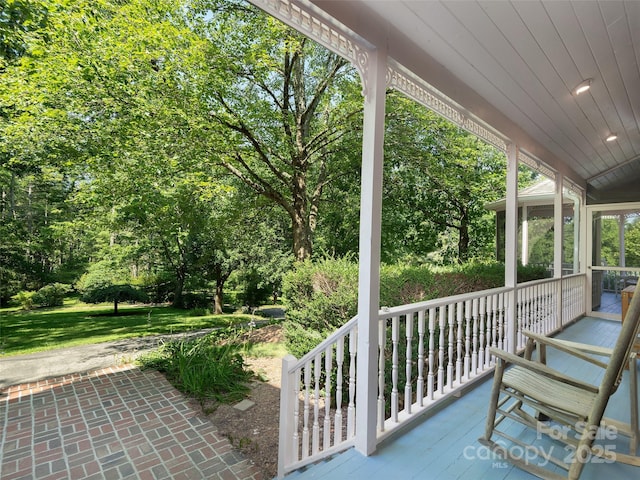 599 Red Fox Ln, Flat Rock, NC 28731 - view of patio with view of wooded area