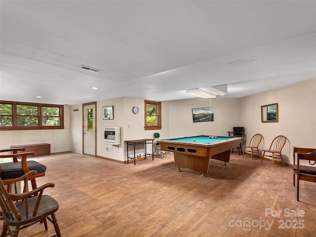 599 Red Fox Ln, Flat Rock, NC 28731 - rec room featuring heating unit, billiards table, light wood-style flooring, and recessed lighting