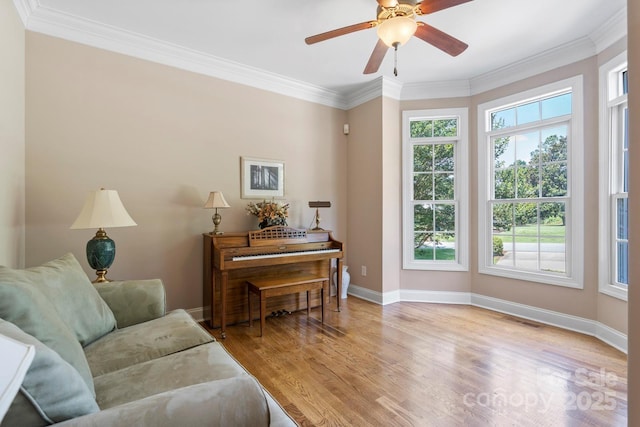2301 Willow Creek Dr, Newton, NC 28658 - living area featuring ornamental molding, light wood-type flooring, and ceiling fan