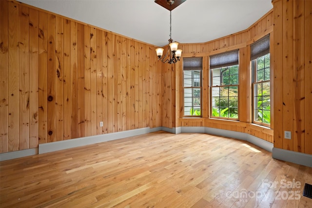 60 Bridge Ln, Tryon, NC 28782 - spare room featuring wood finished floors, a chandelier, and wood walls