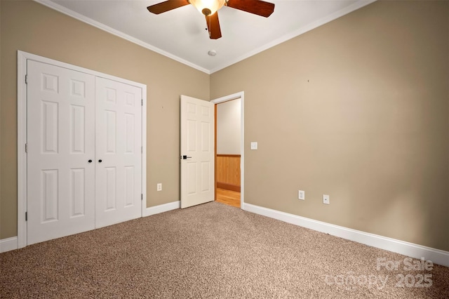 60 Bridge Ln, Tryon, NC 28782 - unfurnished bedroom featuring carpet, a closet, ornamental molding, and ceiling fan