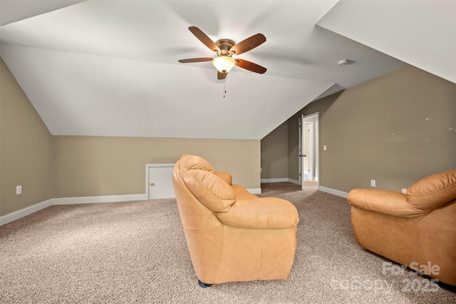 60 Bridge Ln, Tryon, NC 28782 - carpeted living area with vaulted ceiling and a ceiling fan