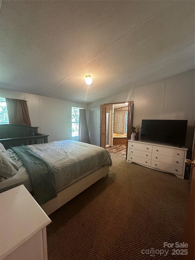 584 Ebenezer Rd, Old Fort, NC 28762 - carpeted bedroom featuring multiple windows, a textured ceiling, and lofted ceiling