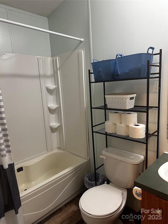 584 Ebenezer Rd, Old Fort, NC 28762 - full bath featuring vanity, shower / tub combo with curtain, and wood finished floors