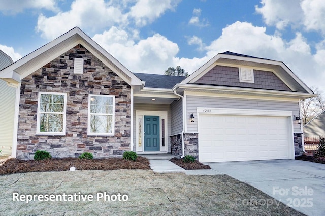 3238 Bozeman Ct Unit 07, Denver, NC 28164 - craftsman-style house with stone siding, an attached garage, and concrete driveway
