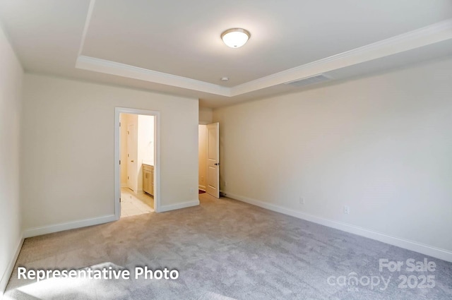 3238 Bozeman Ct Unit 07, Denver, NC 28164 - unfurnished bedroom featuring a raised ceiling, light carpet, ornamental molding, and ensuite bath