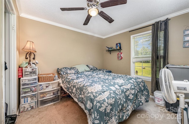 5602 Flint Ridge Church Rd, Marshville, NC 28103 - bedroom featuring carpet flooring, crown molding, ceiling fan, and a textured ceiling