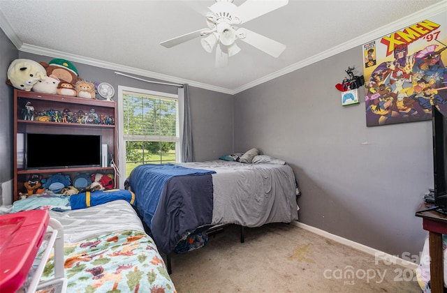 5602 Flint Ridge Church Rd, Marshville, NC 28103 - bedroom featuring crown molding, carpet, and a ceiling fan