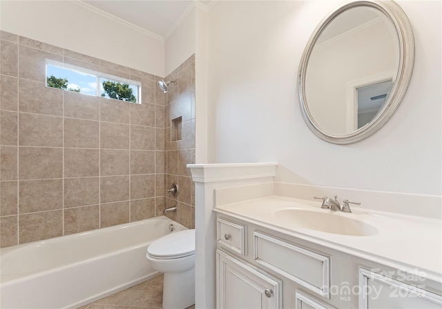 3015 Stanbury Dr, Matthews, NC 28104 - bathroom featuring vanity, shower / bath combination, tile patterned floors, and ornamental molding