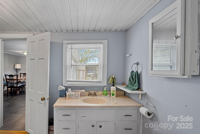 74 Meadow Ave, Concord, NC 28025 - bathroom featuring vanity and wood ceiling