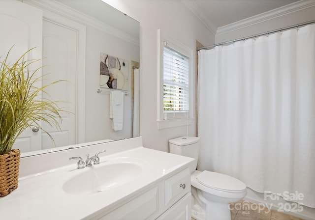 202 Montrose Dr, Waxhaw, NC 28173 - bathroom featuring vanity, crown molding, a shower with shower curtain, and tile patterned flooring