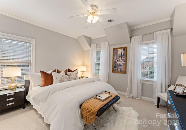 202 Montrose Dr, Waxhaw, NC 28173 - bedroom with light carpet, ornamental molding, and a ceiling fan