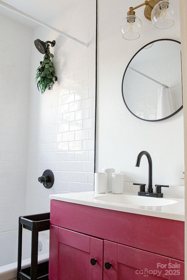 355 Walnut Ave, Spruce Pine, NC 28777 - bathroom featuring vanity and a shower with shower curtain