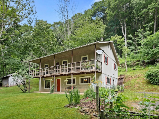 1400 Watershed Rd, Mars Hill, NC 28754 - chalet / cabin with a front lawn and a deck