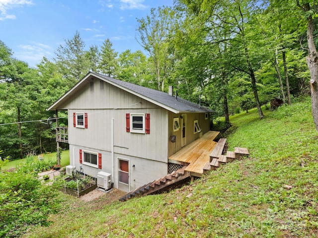 1400 Watershed Rd, Mars Hill, NC 28754 - view of property exterior featuring a wooden deck, a lawn, and stairway
