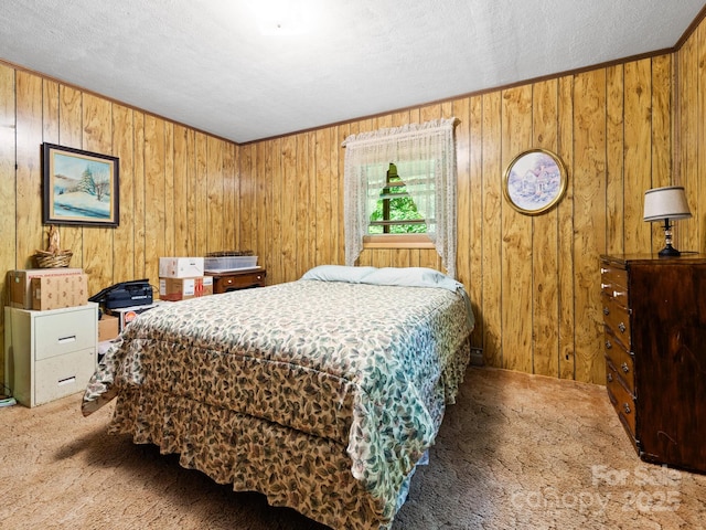 1400 Watershed Rd, Mars Hill, NC 28754 - bedroom with carpet flooring, wood walls, and a textured ceiling