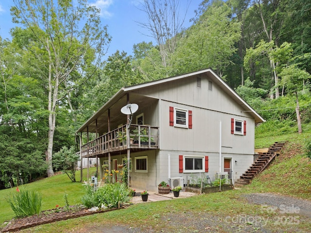 1400 Watershed Rd, Mars Hill, NC 28754 - view of front of house with a front lawn, stairs, and a deck