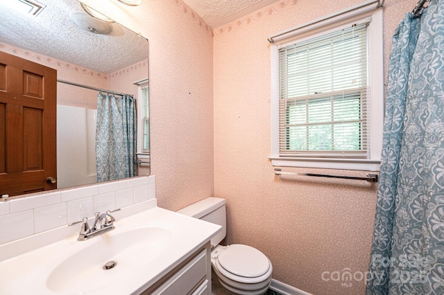 3781 Dover St, Claremont, NC 28610 - bathroom with vanity, a textured ceiling, and a shower with shower curtain