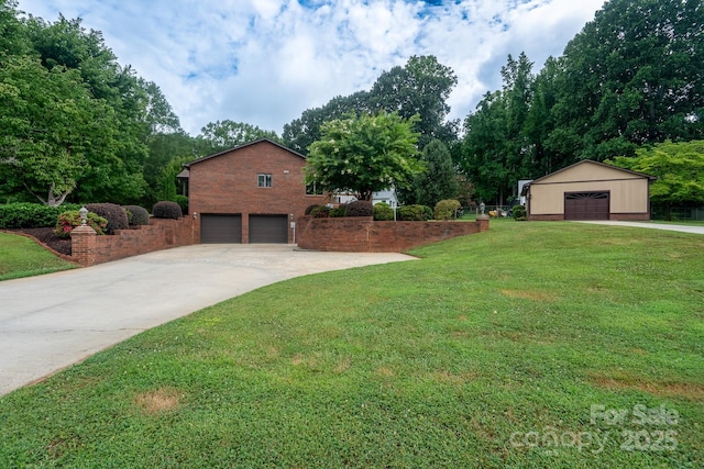 614 Azalea Ln, China Grove, NC 28023 - view of property exterior with a yard, brick siding, a garage, and driveway