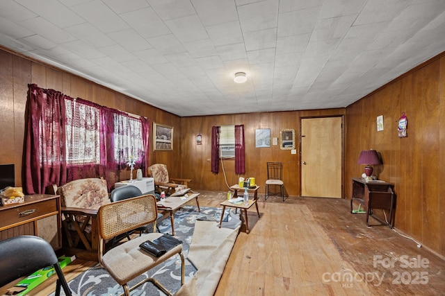 10 Manus Chapel Rd, Mill Spring, NC 28756 - living room with hardwood / wood-style floors, wooden walls, and cooling unit