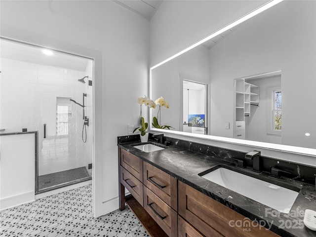 80 Raven Rock Vis, Lake Toxaway, NC 28747 - full bath with double vanity, a shower stall, and tile patterned floors
