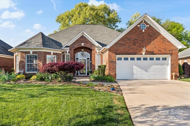 1511 Elkhart Cir, Gastonia, NC 28054 - view of front facade with brick siding, concrete driveway, roof with shingles, a garage, and a front yard