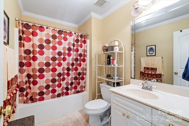 1511 Elkhart Cir, Gastonia, NC 28054 - bathroom with shower / tub combo, vanity, and ornamental molding