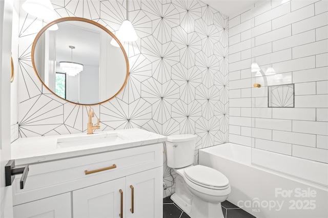 8403 Sarsfield Ct, Waxhaw, NC 28173 - bathroom featuring vanity, tile walls, tile patterned floors, and shower / washtub combination