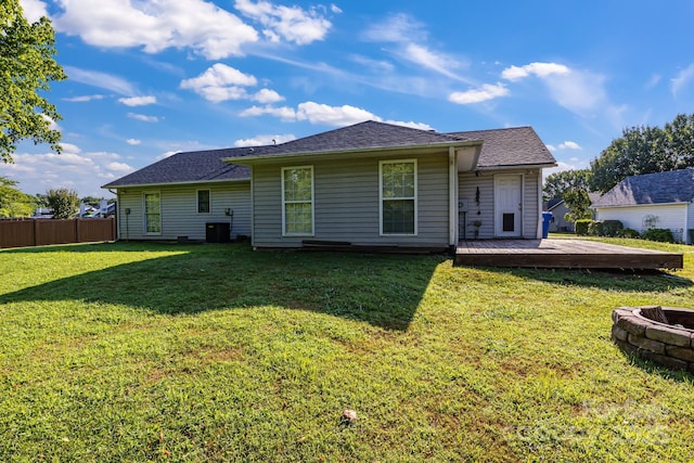 1012 Thorncrest Dr, Fletcher, NC 28732 - back of property featuring an outdoor fire pit, a wooden deck, and roof with shingles