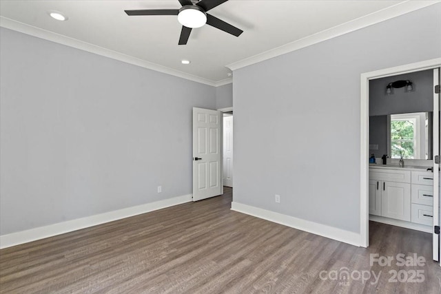 100 Boyette Dr Unit A, Albemarle, NC 28001 - unfurnished bedroom featuring crown molding, wood finished floors, recessed lighting, ensuite bath, and ceiling fan