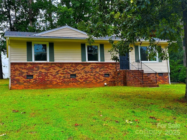 313 Willow St, Stanley, NC 28164 - ranch-style house with crawl space, a front lawn, and brick siding