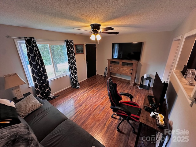 313 Willow St, Stanley, NC 28164 - office featuring a ceiling fan, wood finished floors, and a textured ceiling