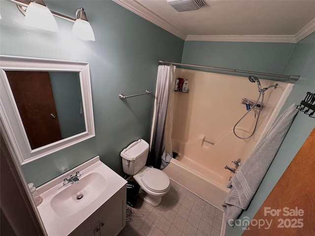 313 Willow St, Stanley, NC 28164 - full bath with vanity, shower / bath combo, and crown molding
